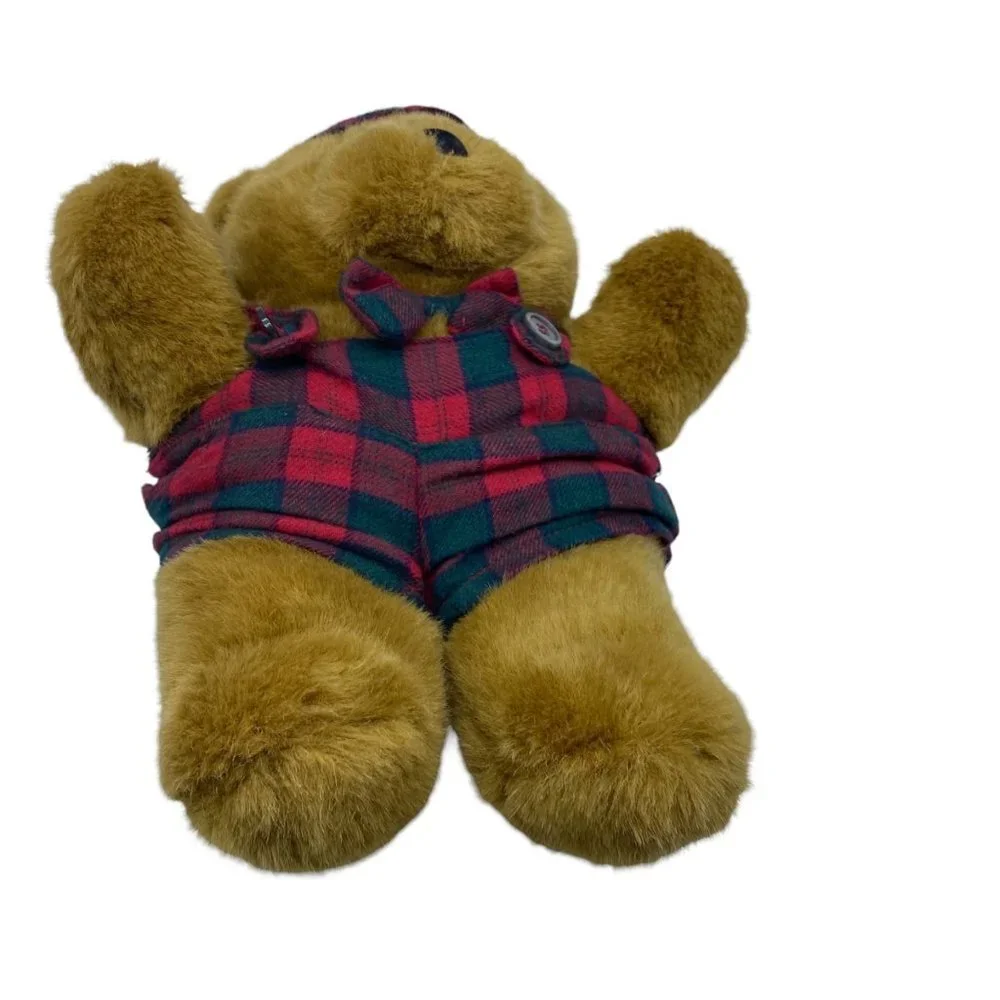 Rare Charter Club Macy’s Plaid Overalls Bow Tie‎ Stuffed Animal Teddy Bear Plush